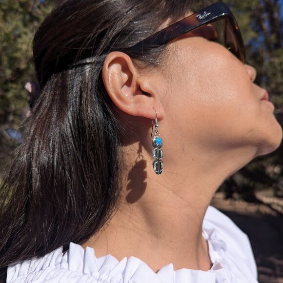Navajo Opal Sterling Silver Dangle Earrings Native American Handmade Jewelry ** - Picture 1 of 10